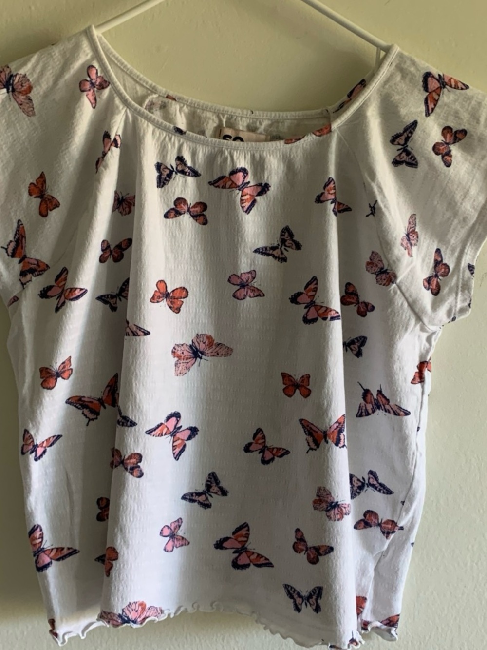 SO Girls White Short Sleeve Tee with Pink Orange Butterfly Print